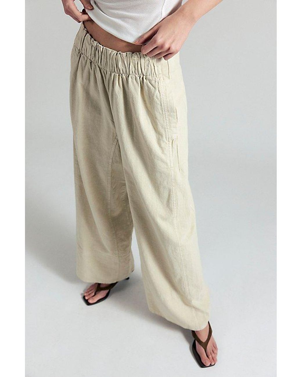Free People Natural Day's End Linen Pull-On Pants