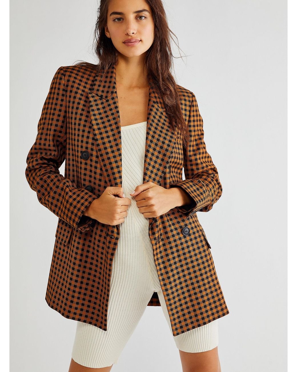 Free People Ashby Plaid Blazer in Brown | Lyst