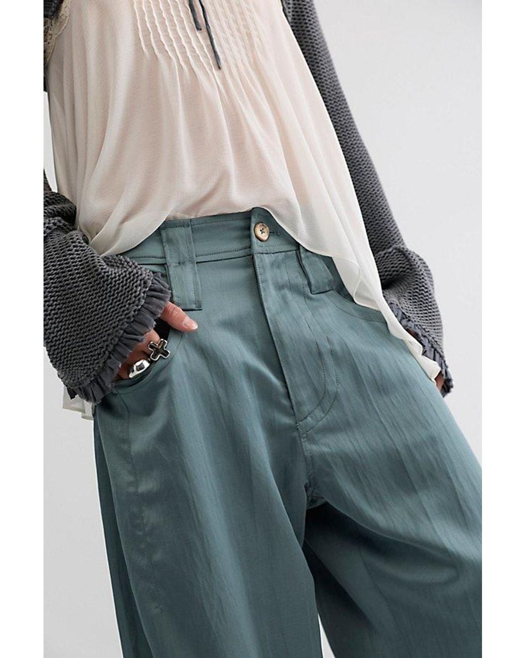 Free People Blue Satin Boyfriend Trousers