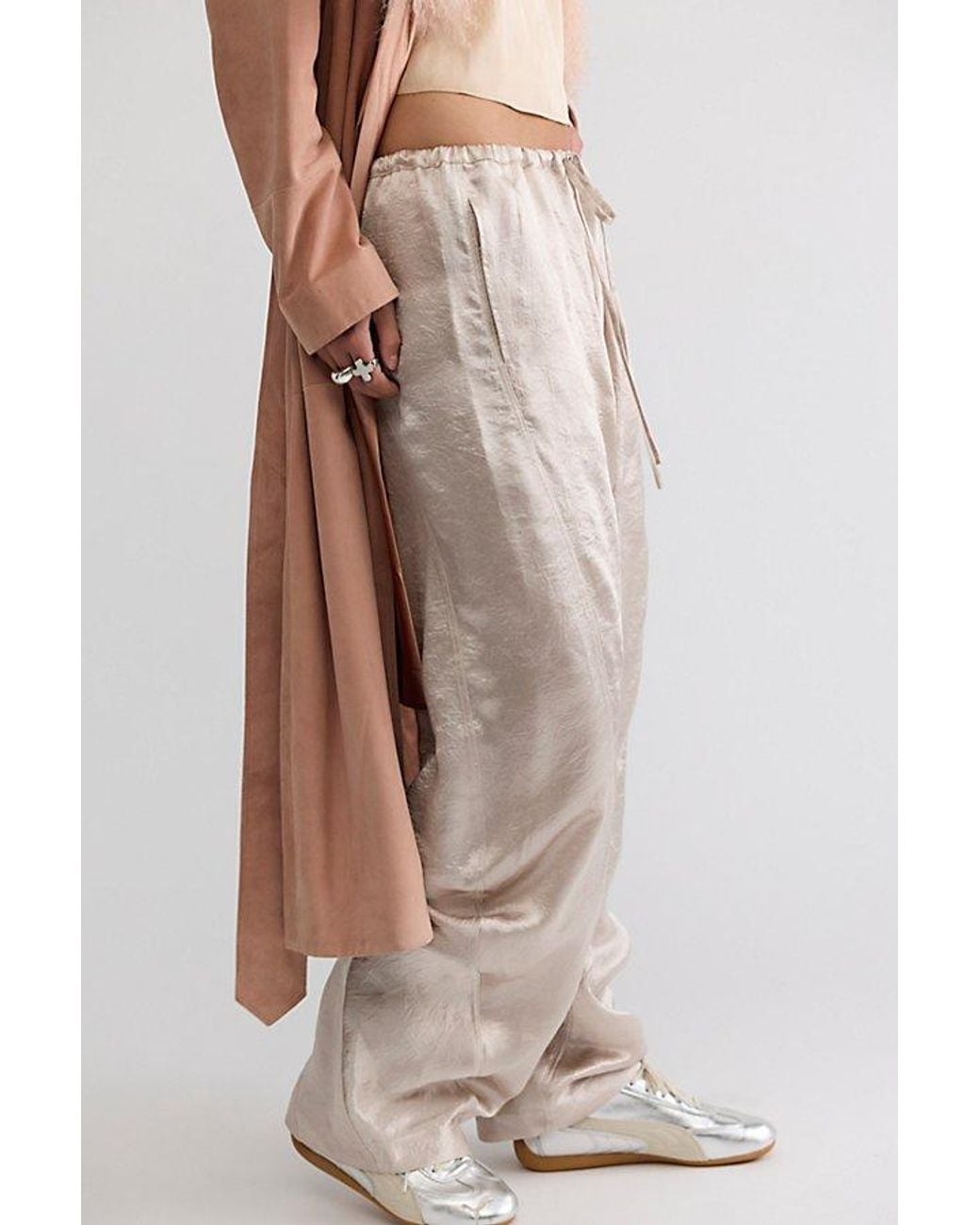 Free People Natural Crowd Pleaser Twisted Satin Pull-On Pants