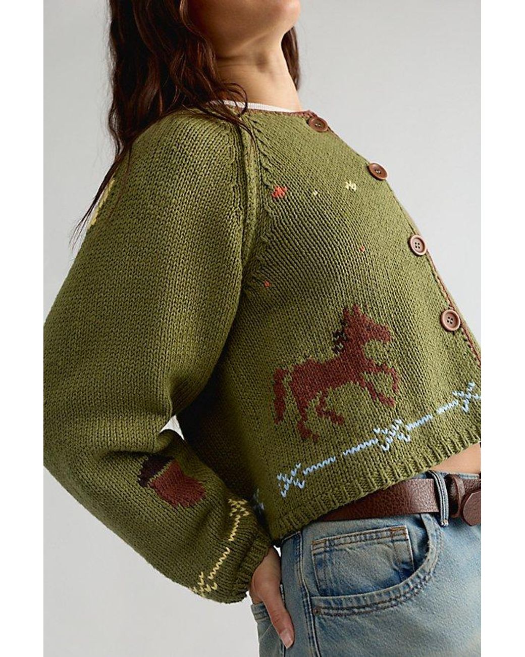 Free People Green Moonlight Knit Cardi