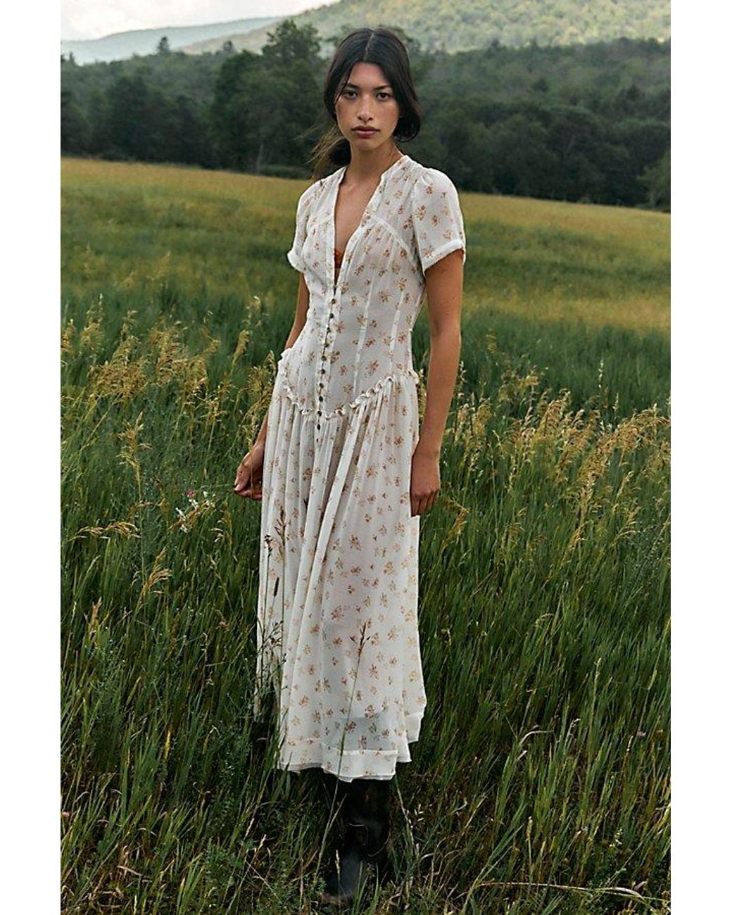 Free People Green Falling Petals Maxi Dress