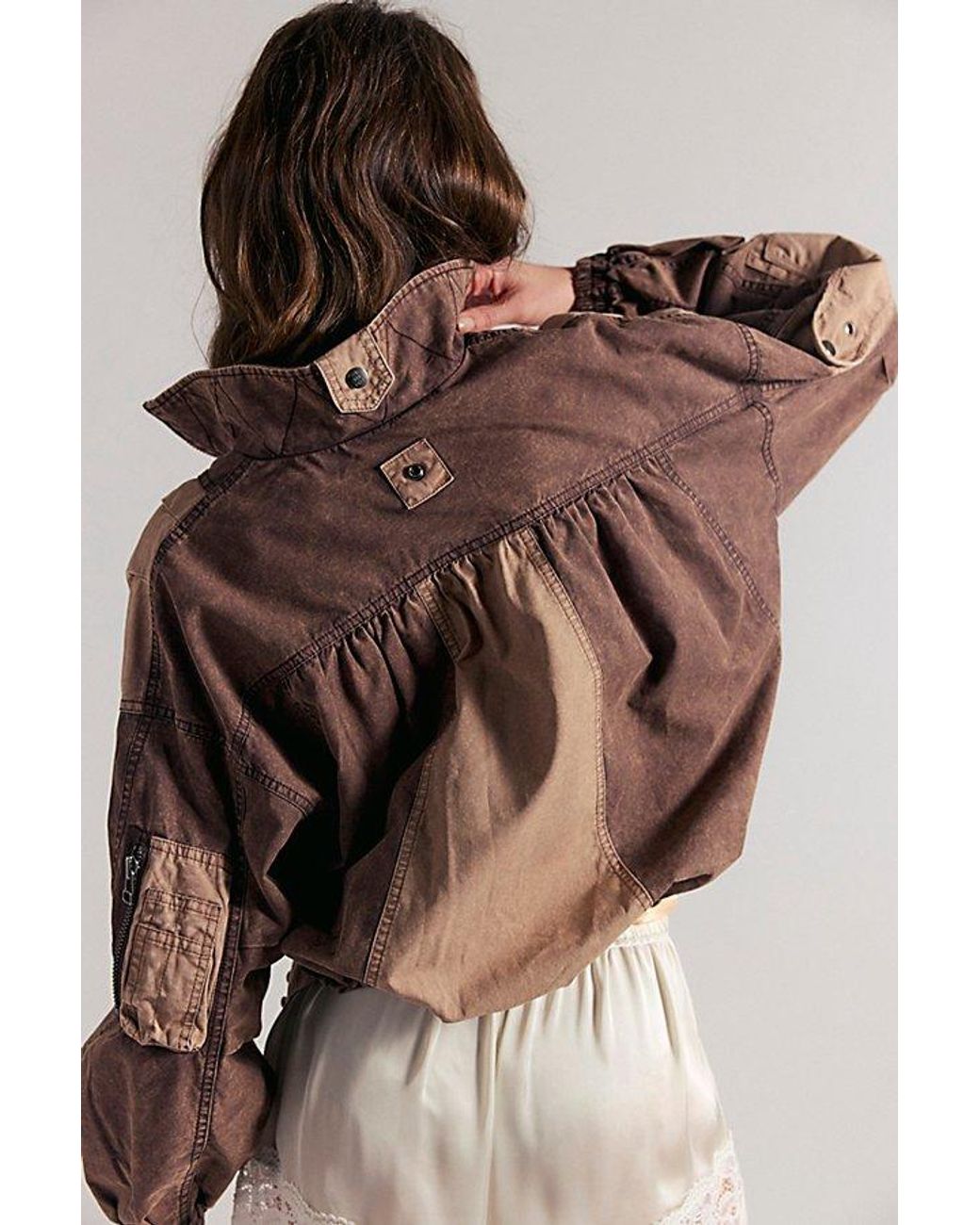 Free People Brown Canopy Funnel-Neck Bomber Jacket