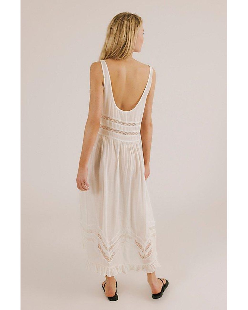 Intimately By Free People Natural Voile And Lace Midi Slip Dress By