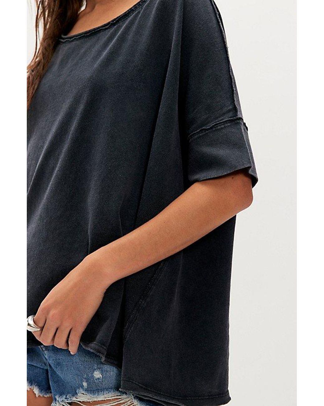 Free People Black Rex Oversized Cotton Tee