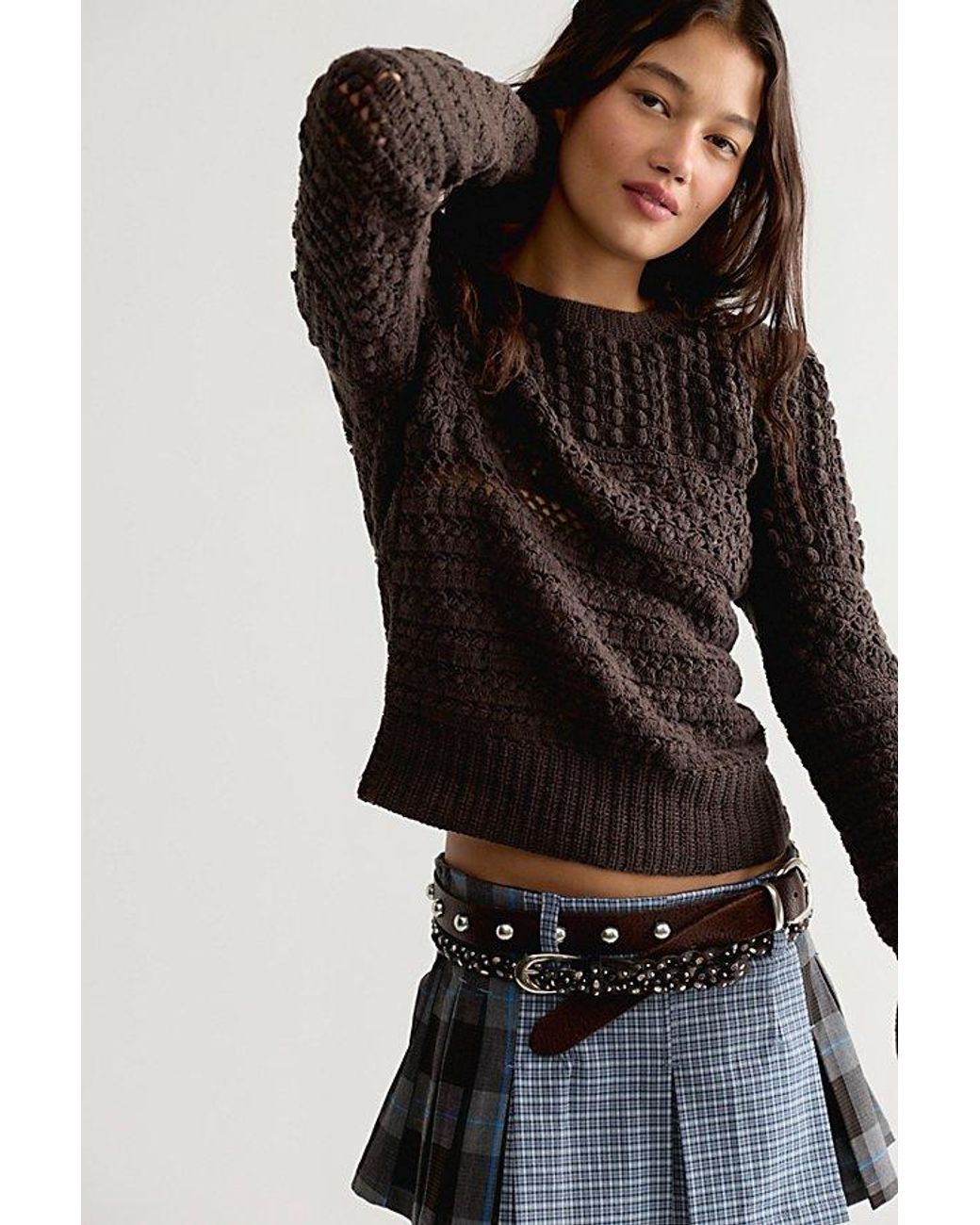 Free People Black Penny Crochet Cotton Pullover
