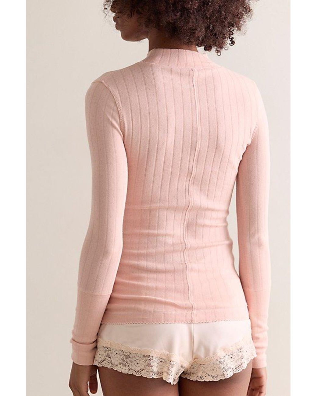 Intimately By Free People Pink End Game Pointelle Mock Neck Long Sleeve By