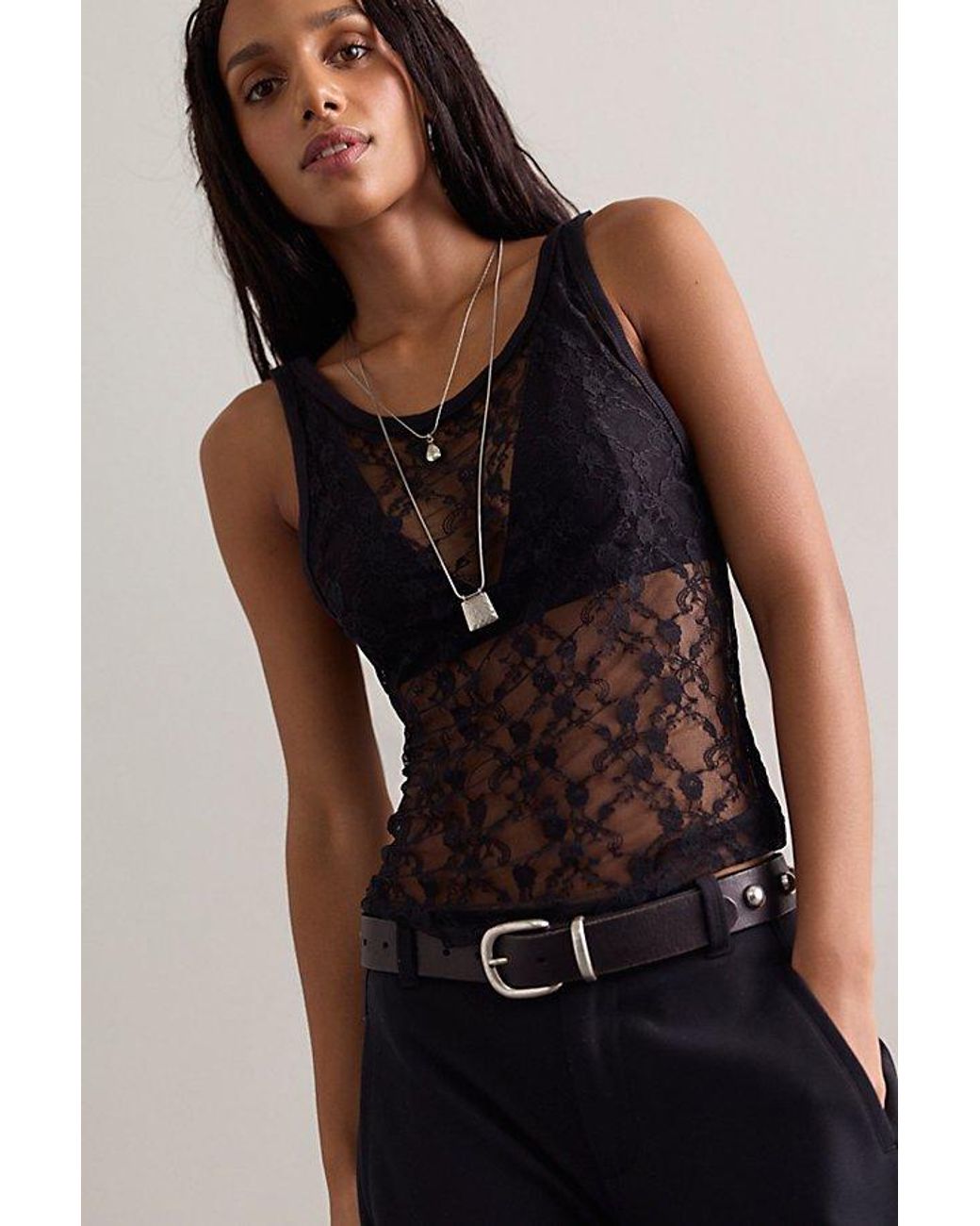Intimately By Free People Black See You Layer Lace Tank Top By