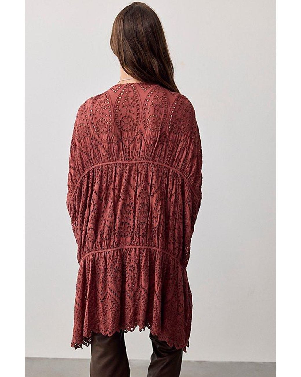 Free People Red Juliet Cutwork Duster Jacket
