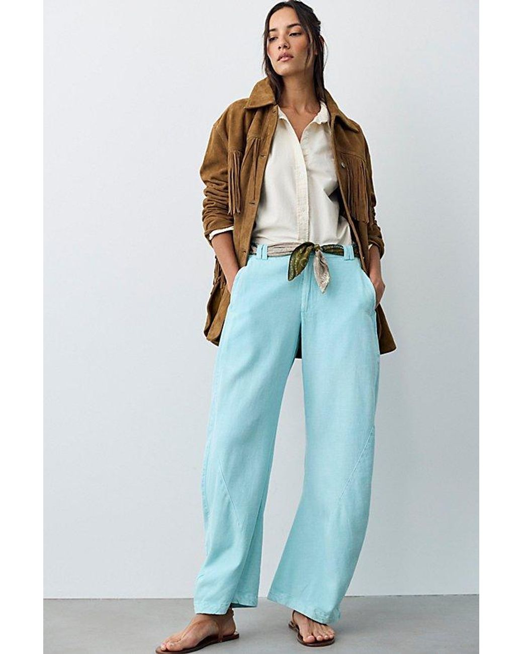 Free People Blue Spotlight Washed Barrel Chino Trousers