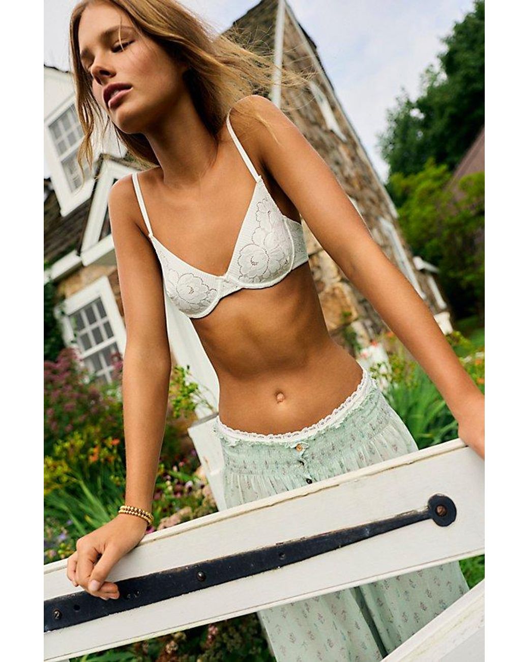 Intimately By Free People Blue Smooth Talking Lace Demi Underwire Bra By