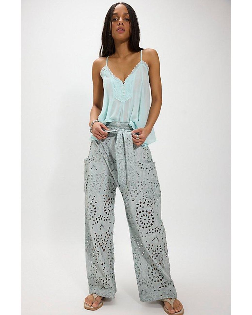 Free People Blue Starry Skies Eyelet Pull-On Harem Pants