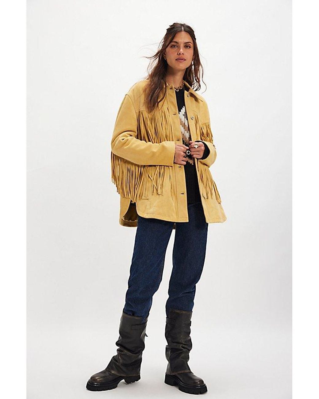 Free People Blue Fringe Out Suede Jacket
