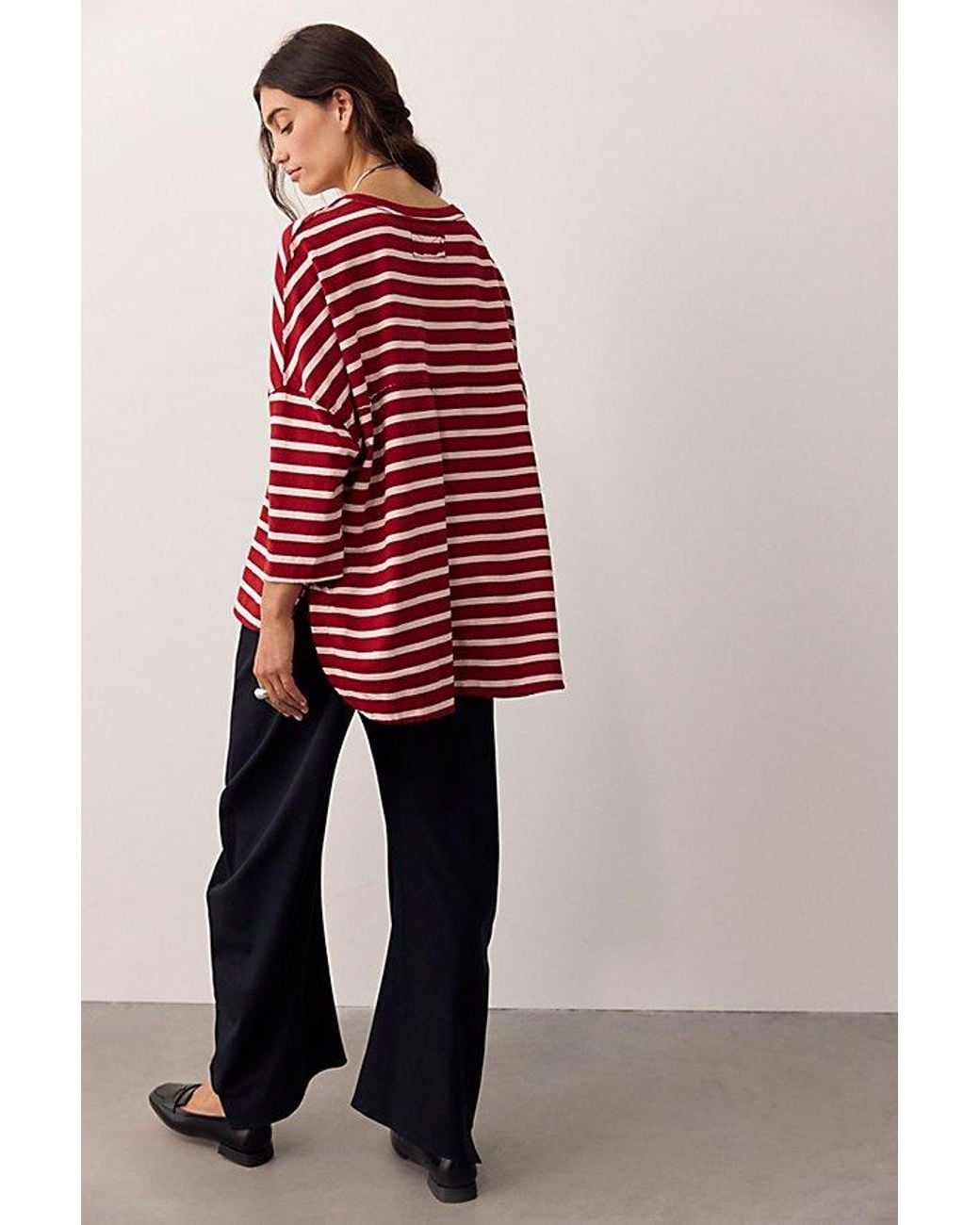 Free People Red Two Sense Long Sleeve Top