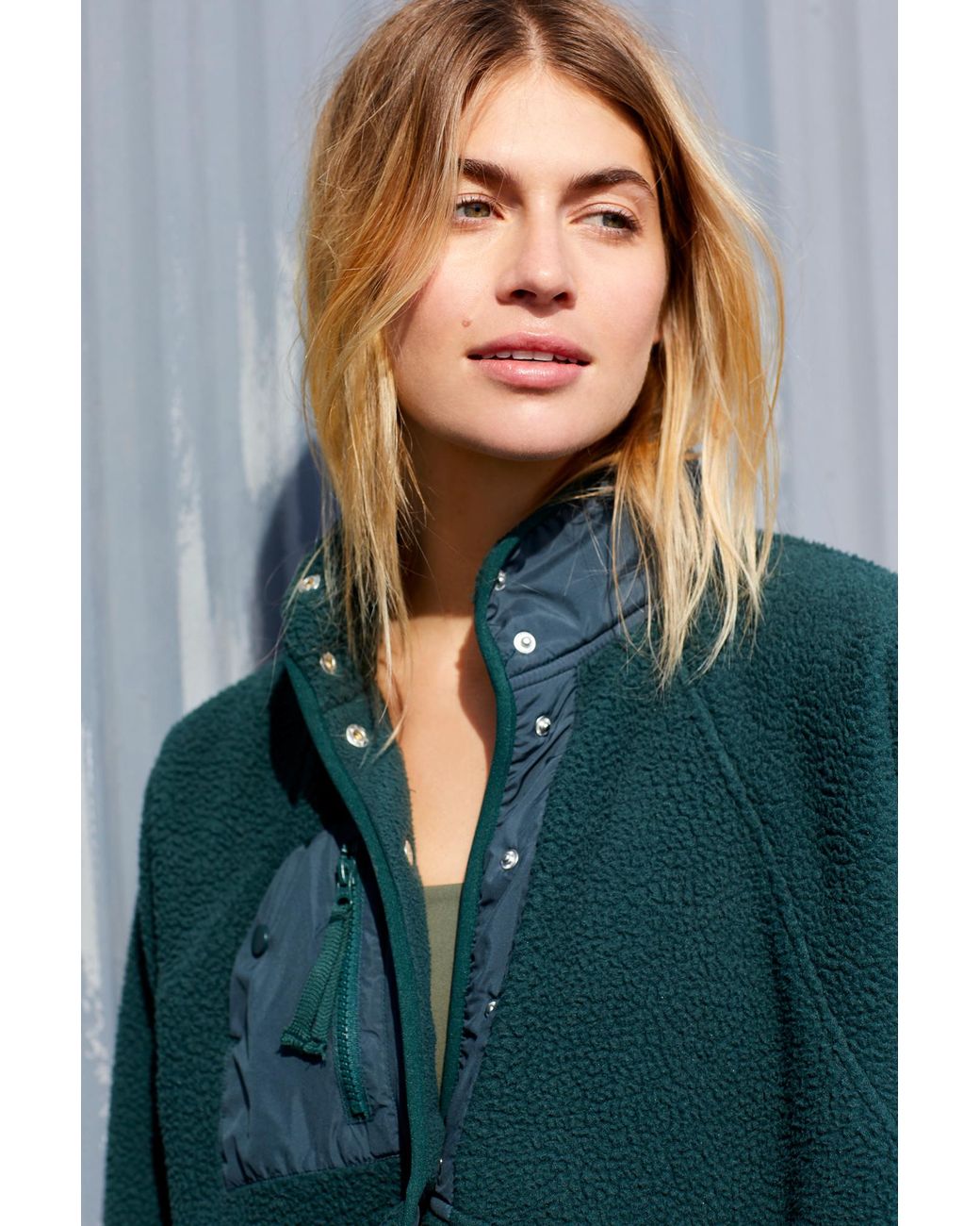 Free People Hit The Slopes Fleece Jacket in Green