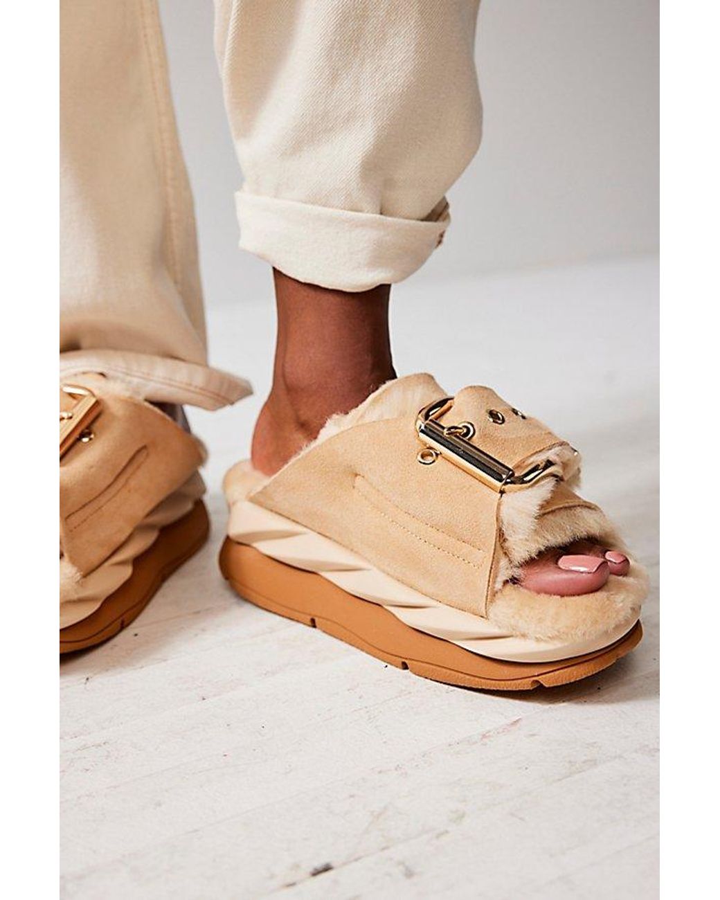 4Ccccees Natural Mellow Shearling Slides