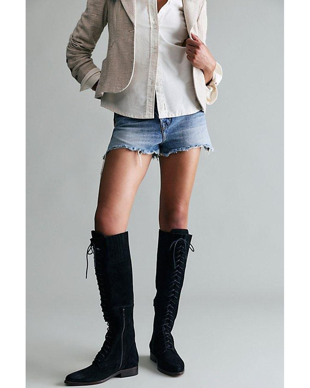 Free People Gray Davey Over-The-Knee Lace-Up Boots