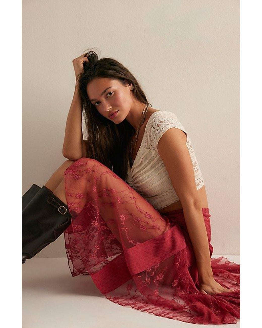 Intimately By Free People Red Nice To Meet You Maxi Slip Skirt