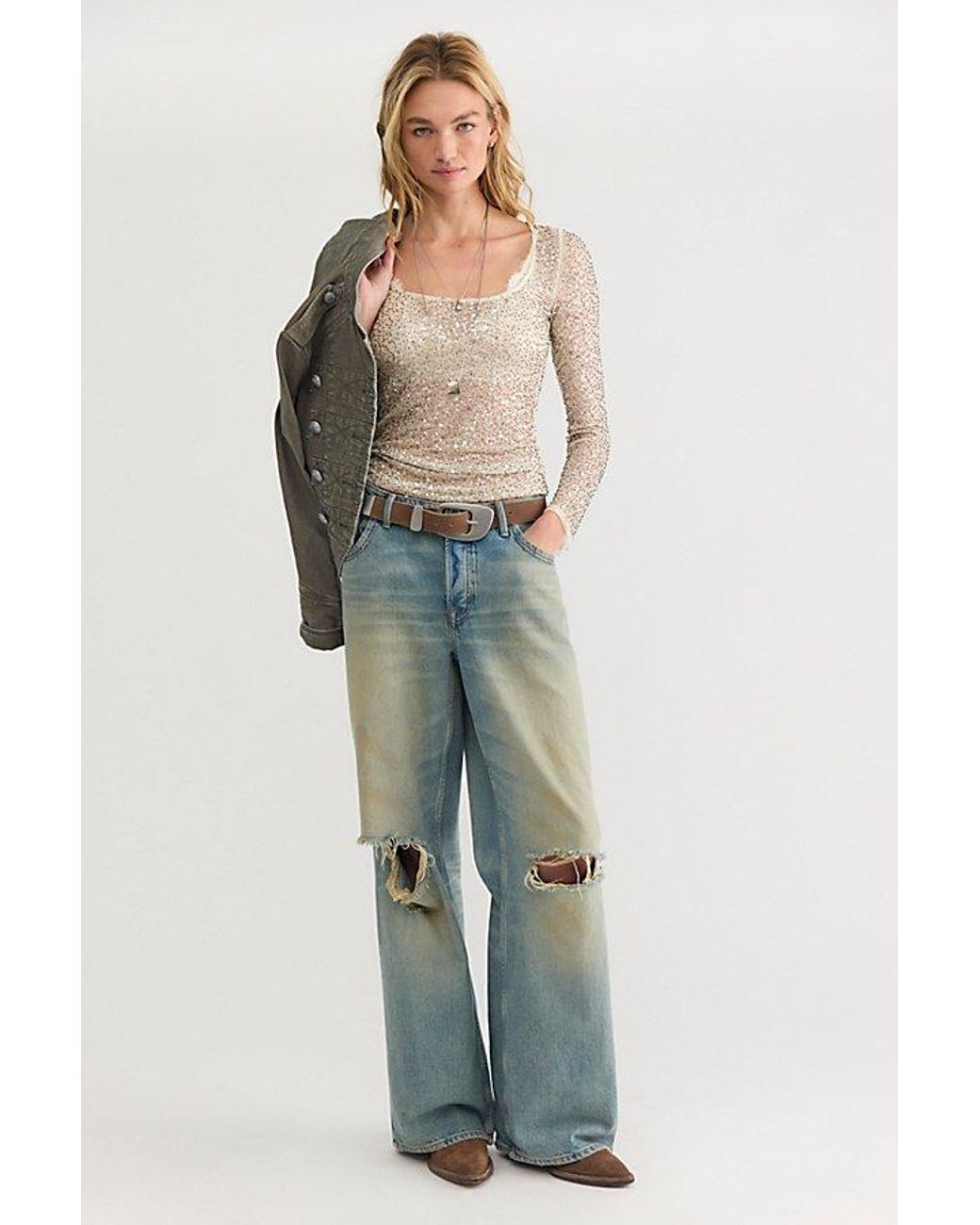 Intimately By Free People Natural All That Glitters Long Sleeve Top By