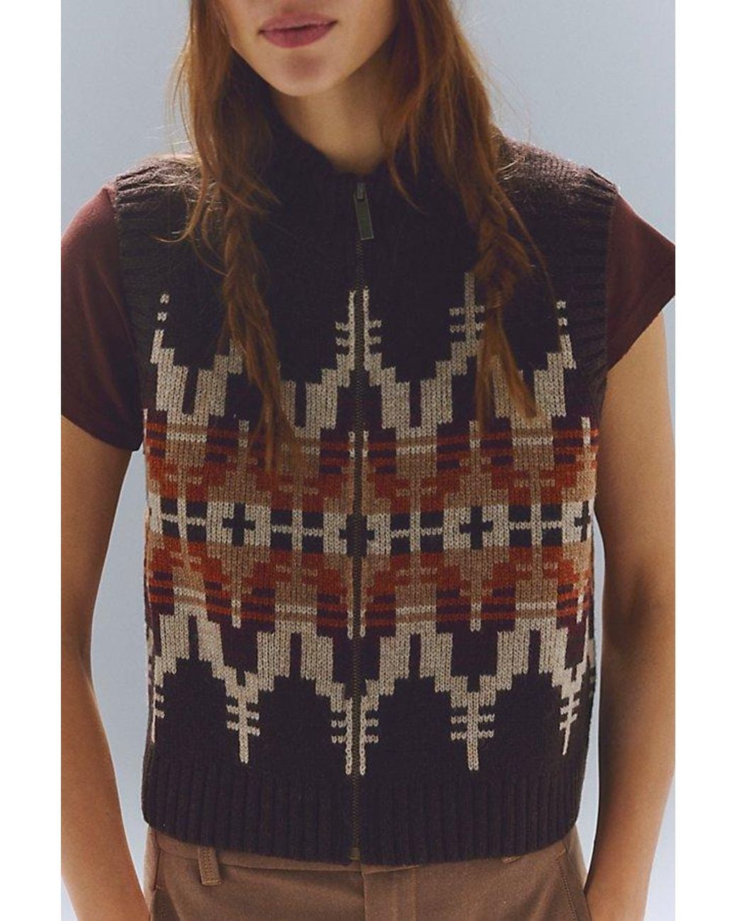Pendleton Brown Graphic Zip Vest