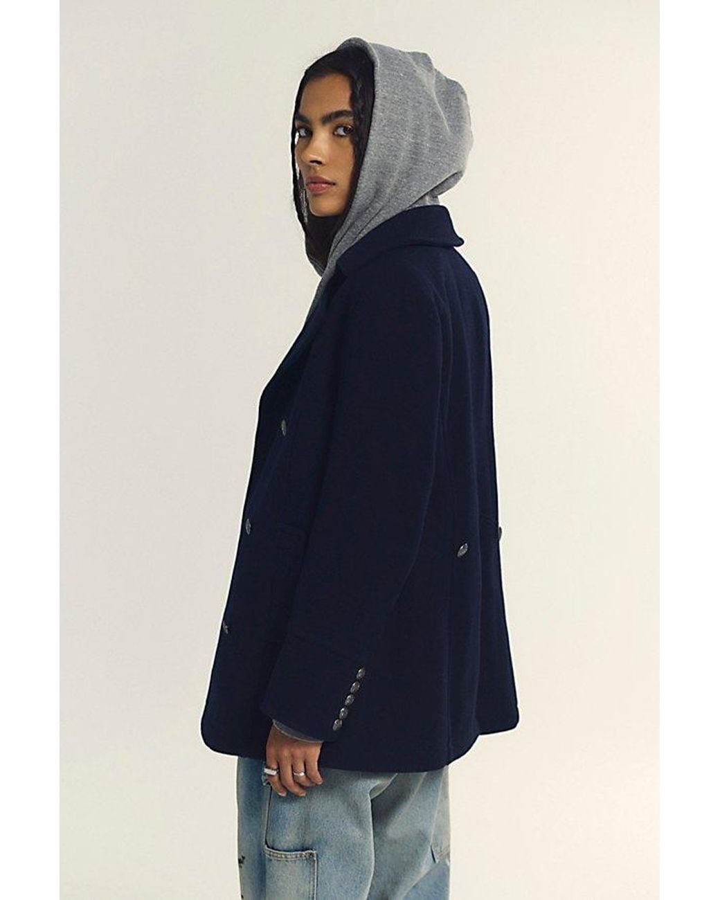 Free People Blue Jorah Wool-Blend Military Coat Jacket