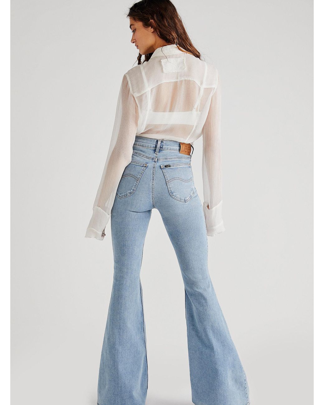 Free People Jeans Évasé Taille Haute Lee Sized For You in White | Lyst