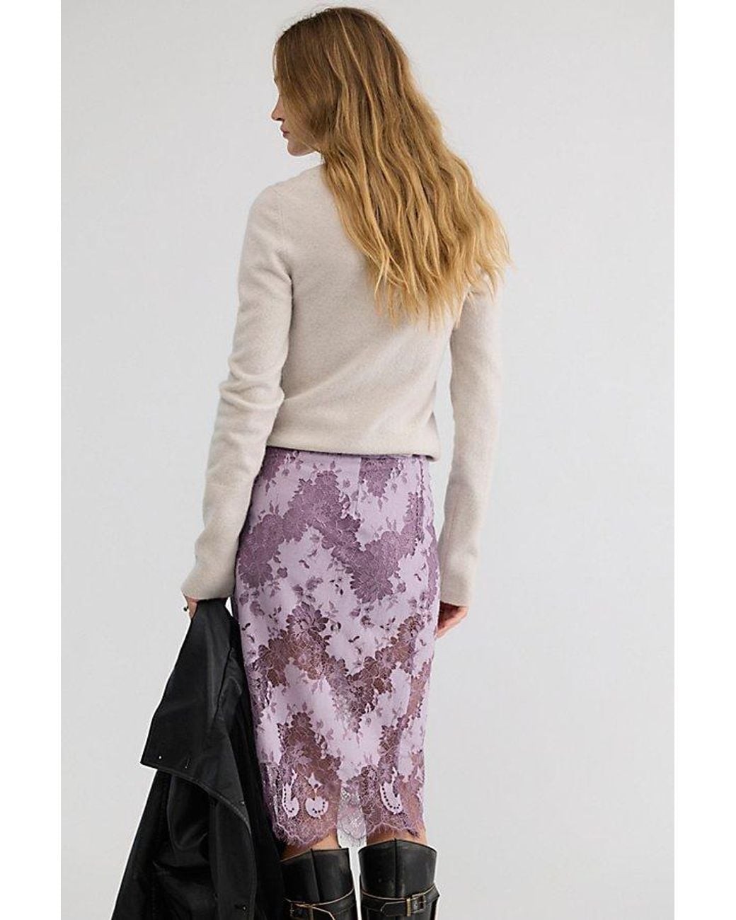 Free People Purple Karma Lace Column Midi Skirt