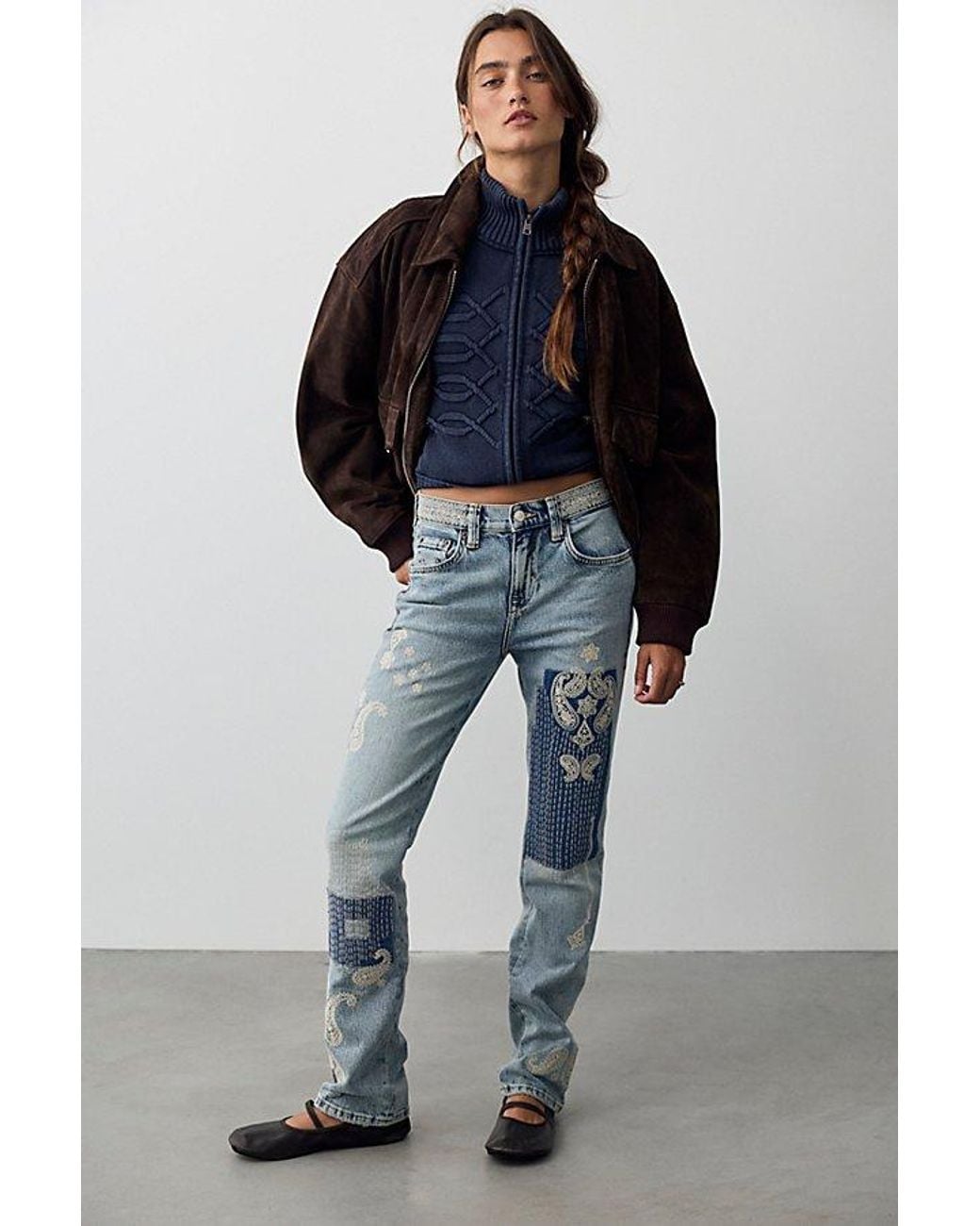 Free People Blue Nash Embroidered Jeans