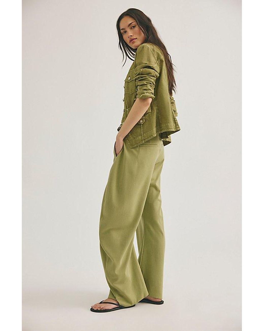 Free People Green Spotlight Menswear Barrel Trousers
