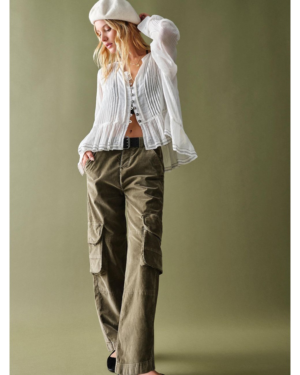 Free People Hard Crushin' Plush Cargo Pants in Green