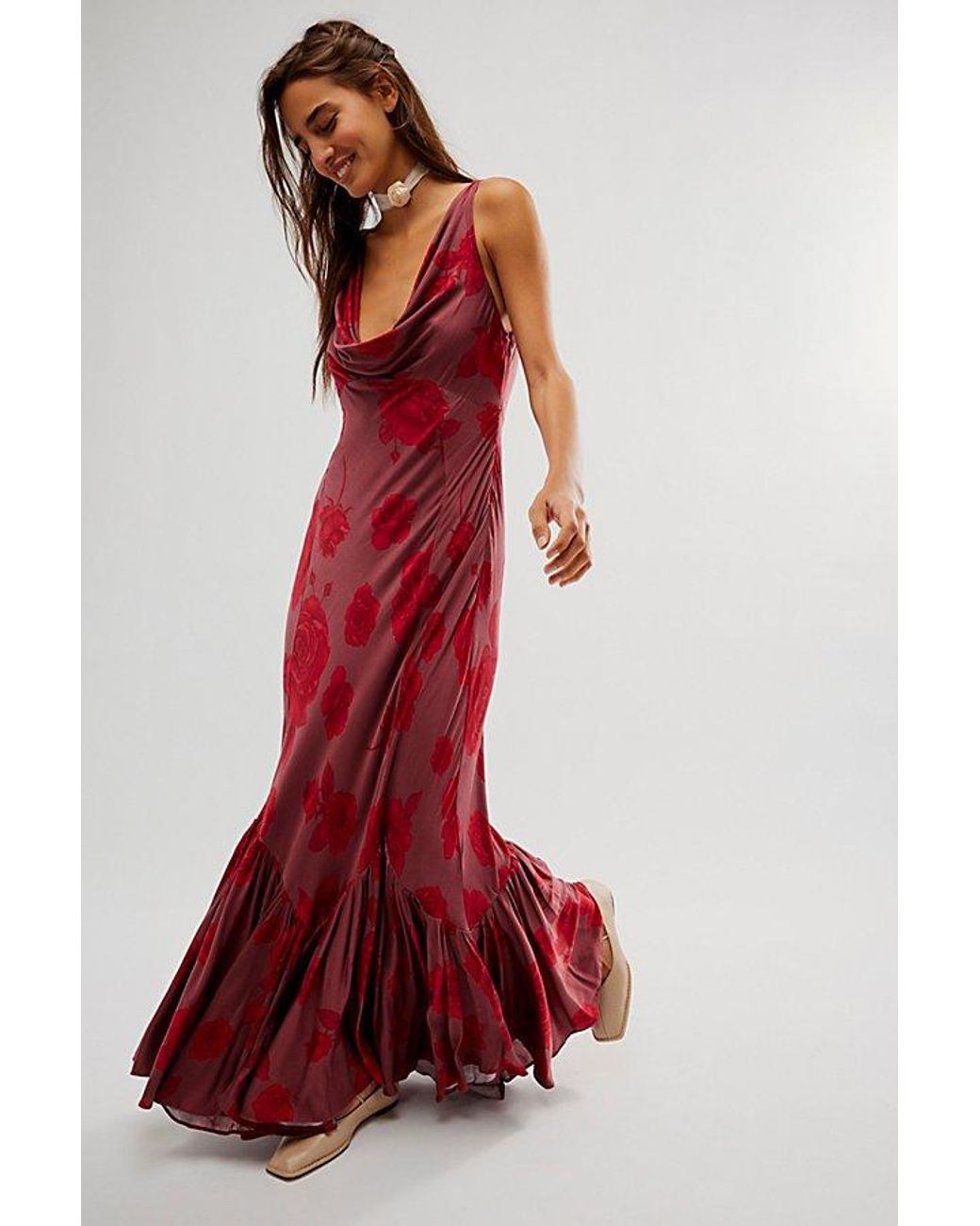Free people long red dress hotsell