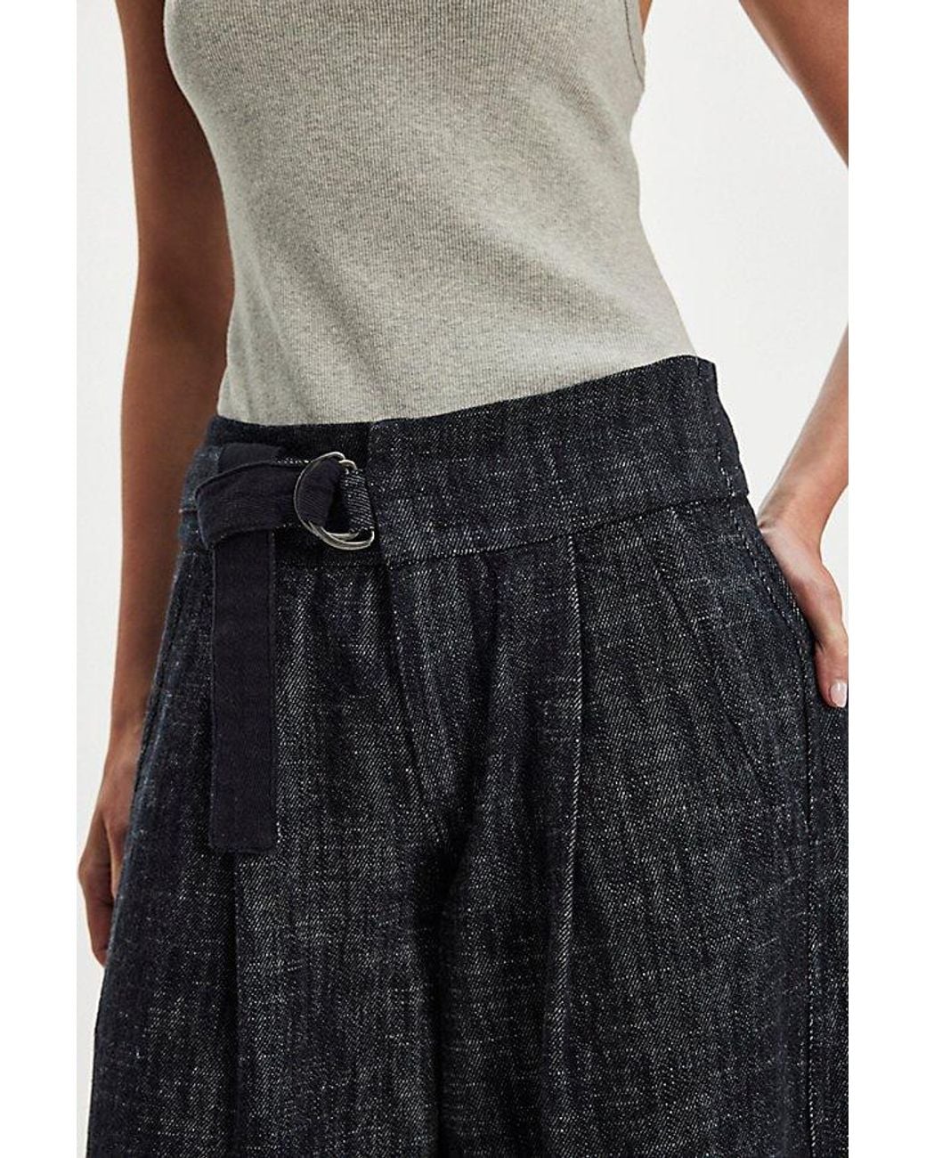 Free People Blue Ainsley Belted Wide-Leg Trousers