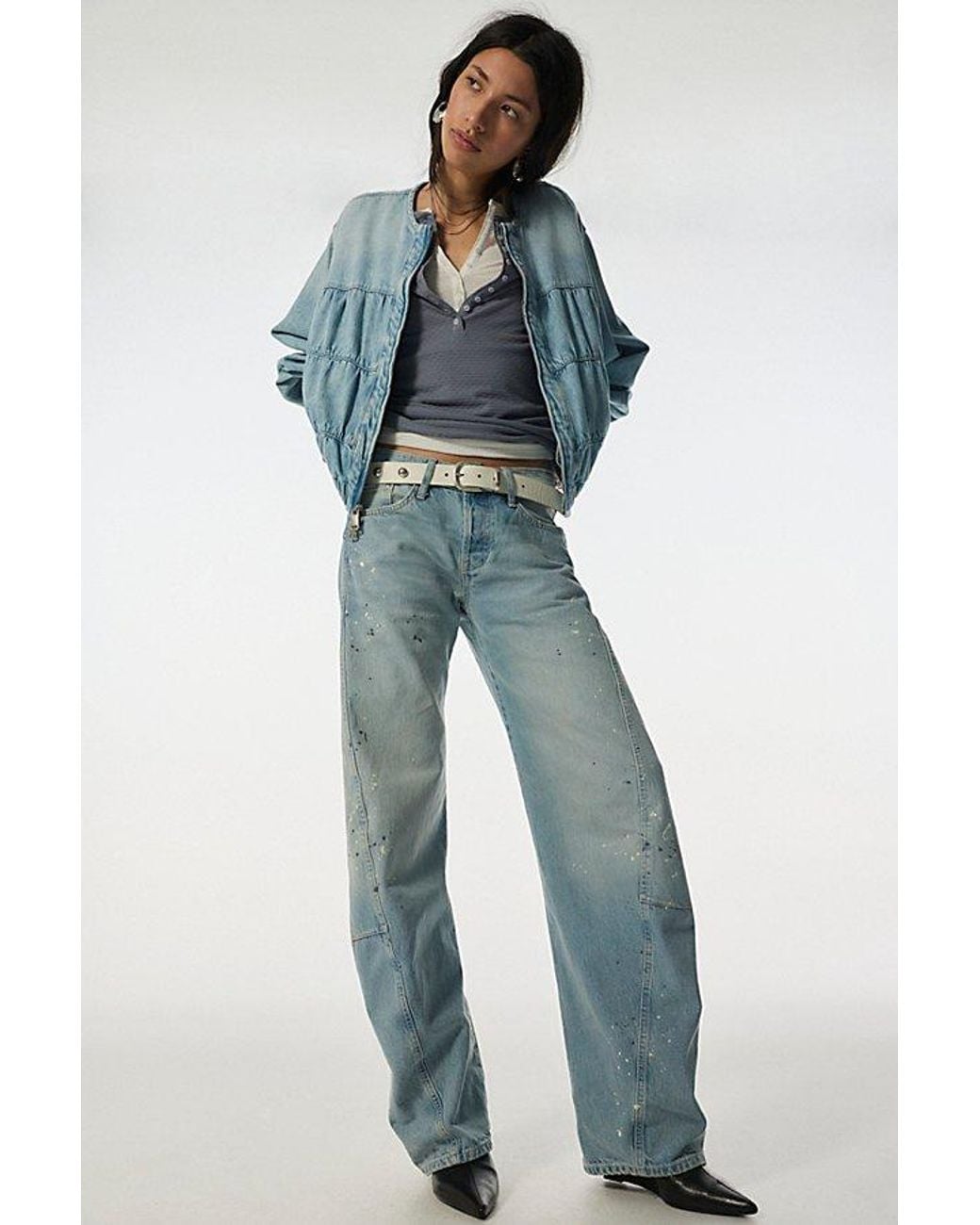 Free People Blue Fable Low-Rise Twisted Bowed Jeans