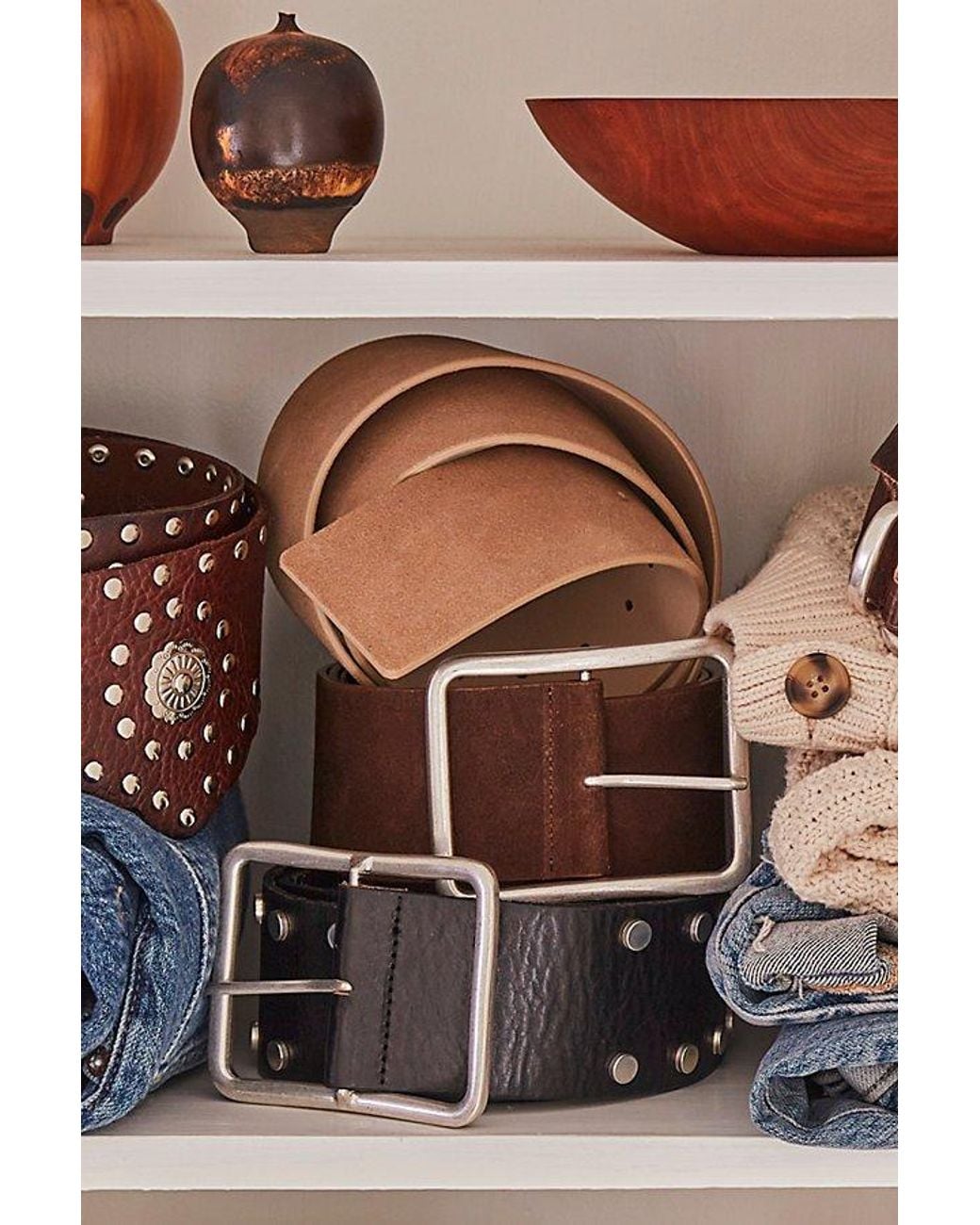 Free People Natural Suede Hex Hip Belt