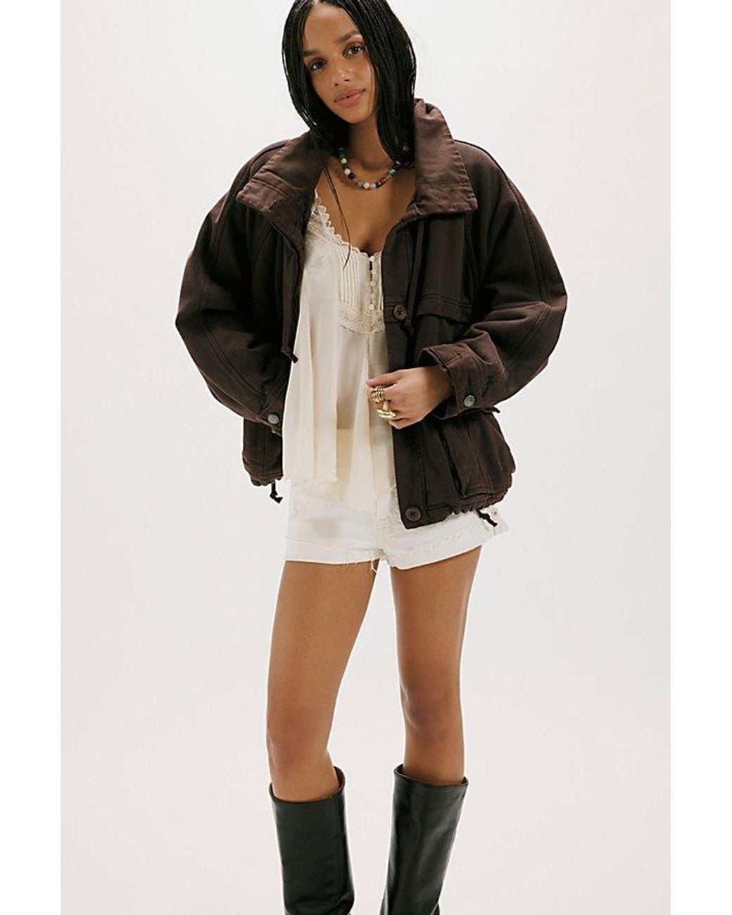 Free People Blue Jojo Washed Oversized Funnel-Neck Jacket