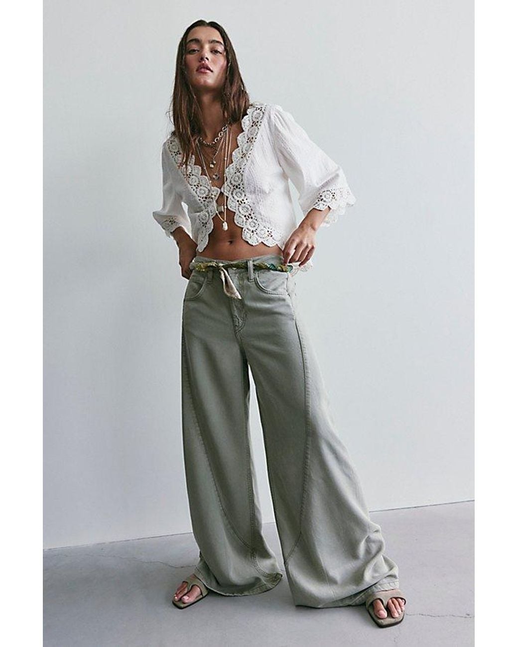 Free People Green Haven Twisted Wide-Leg Jeans