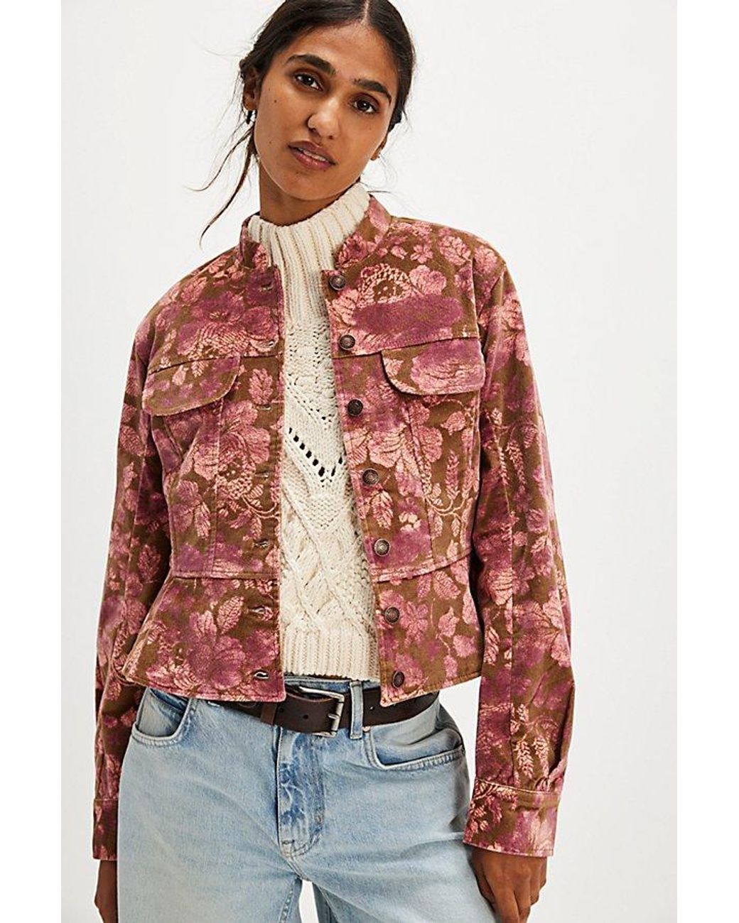 Free People Jocelyn Velvet Printed Jacket in Brown | Lyst