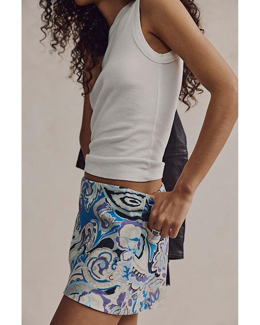 Free People Blue My Little Micro Mini Printed Skort