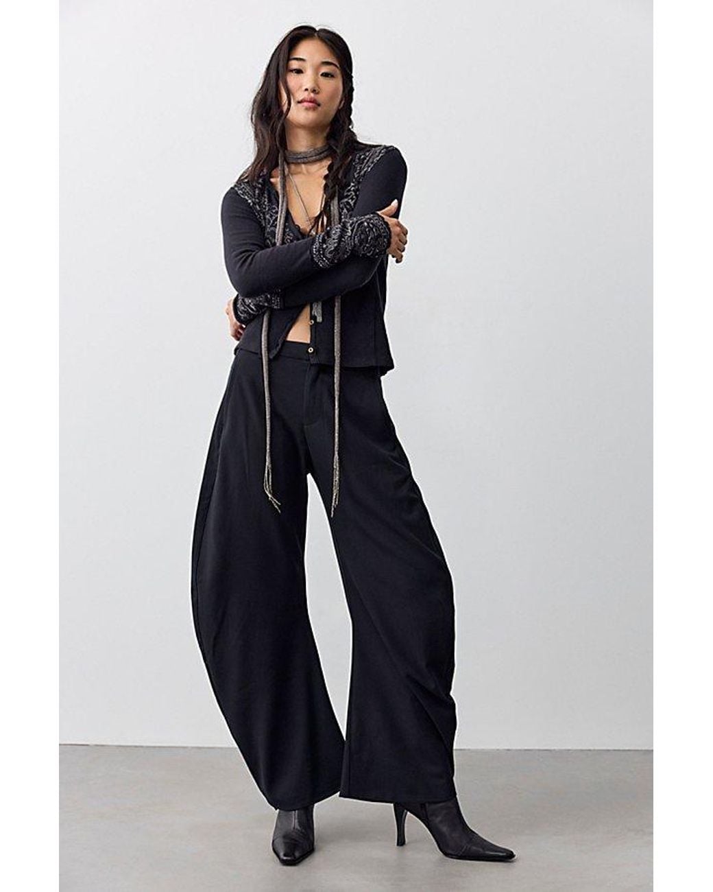 Free People Blue Spotlight Pinstripe Barrel Trousers