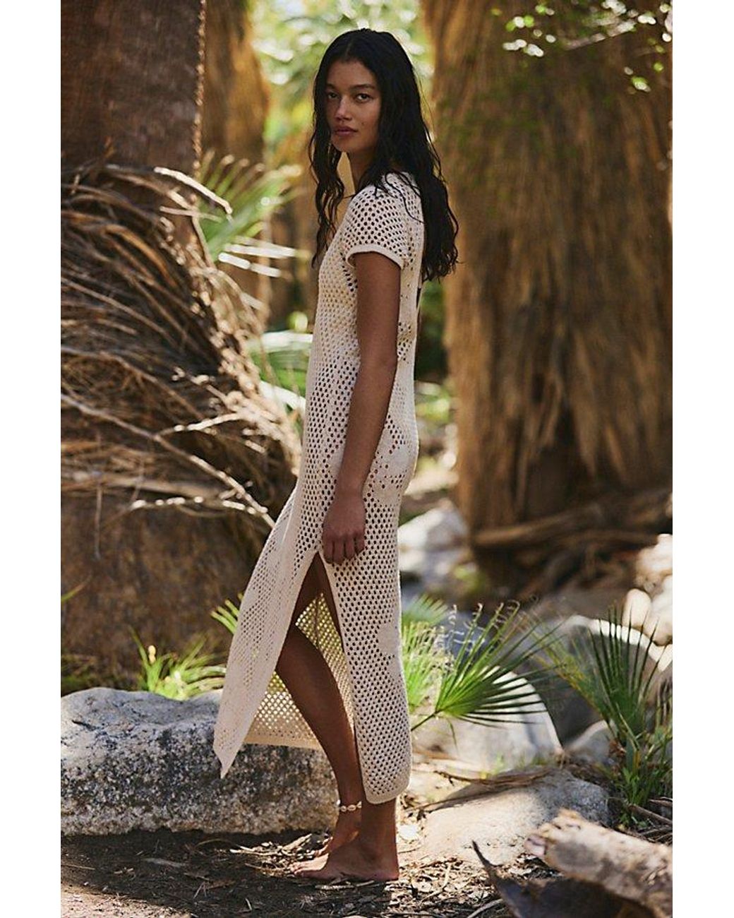free-est Green Aloha Cotton-Linen Midi Dress By