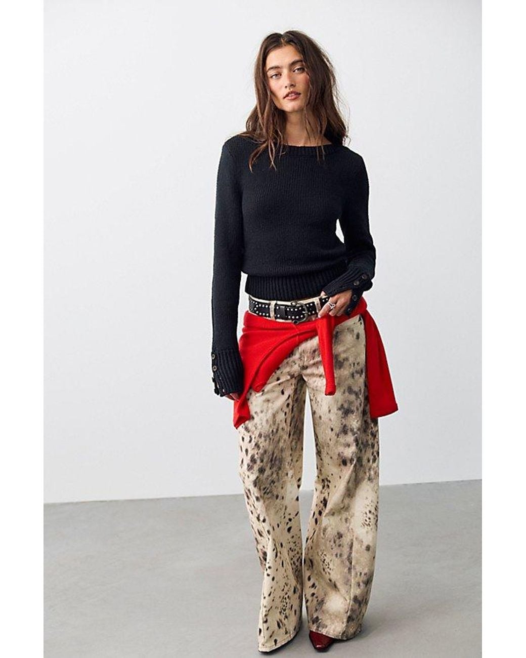 Free People Gray We The Free Alter Ego Wide-Leg Printed Jeans