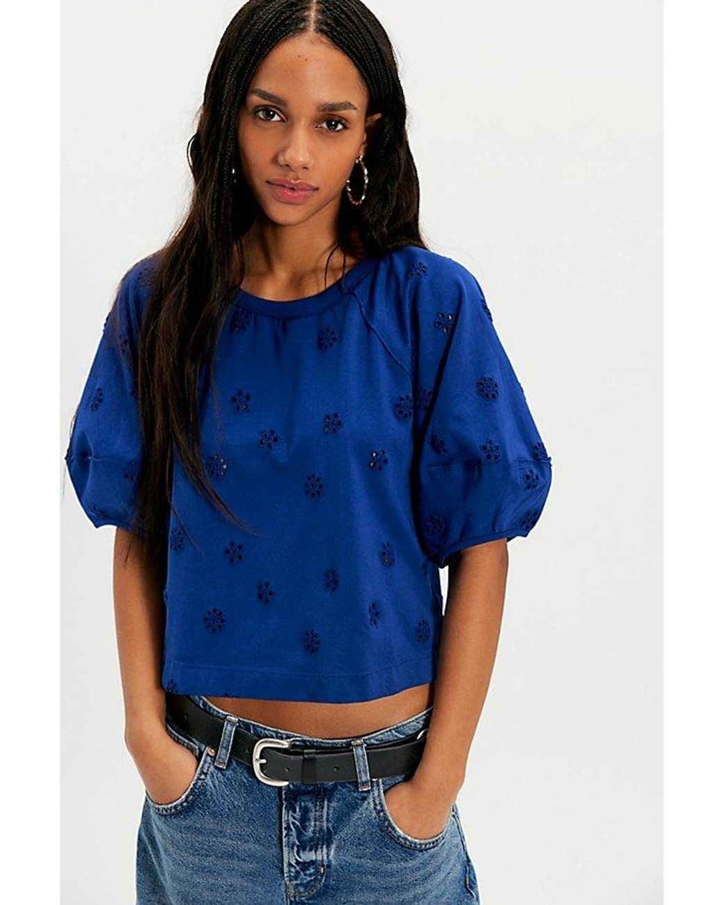 Free People Blue Jessie Eyelet Tee
