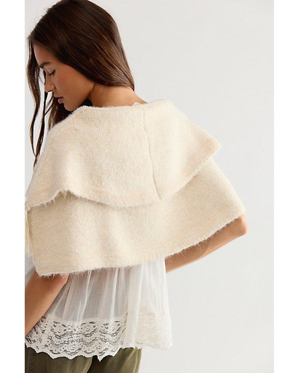 Free People White Cabin Fever Fringe Capelet