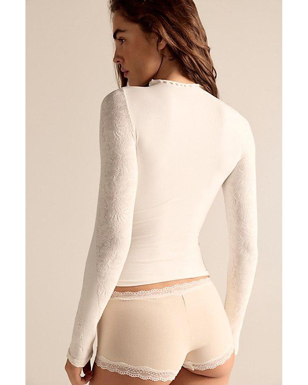 Intimately By Free People Natural Mixed Feelings Mock Neck Top By