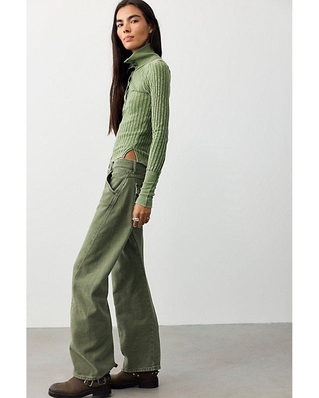 Free People Green We The Free Highland Low-Rise Twisted Bowed Jeans