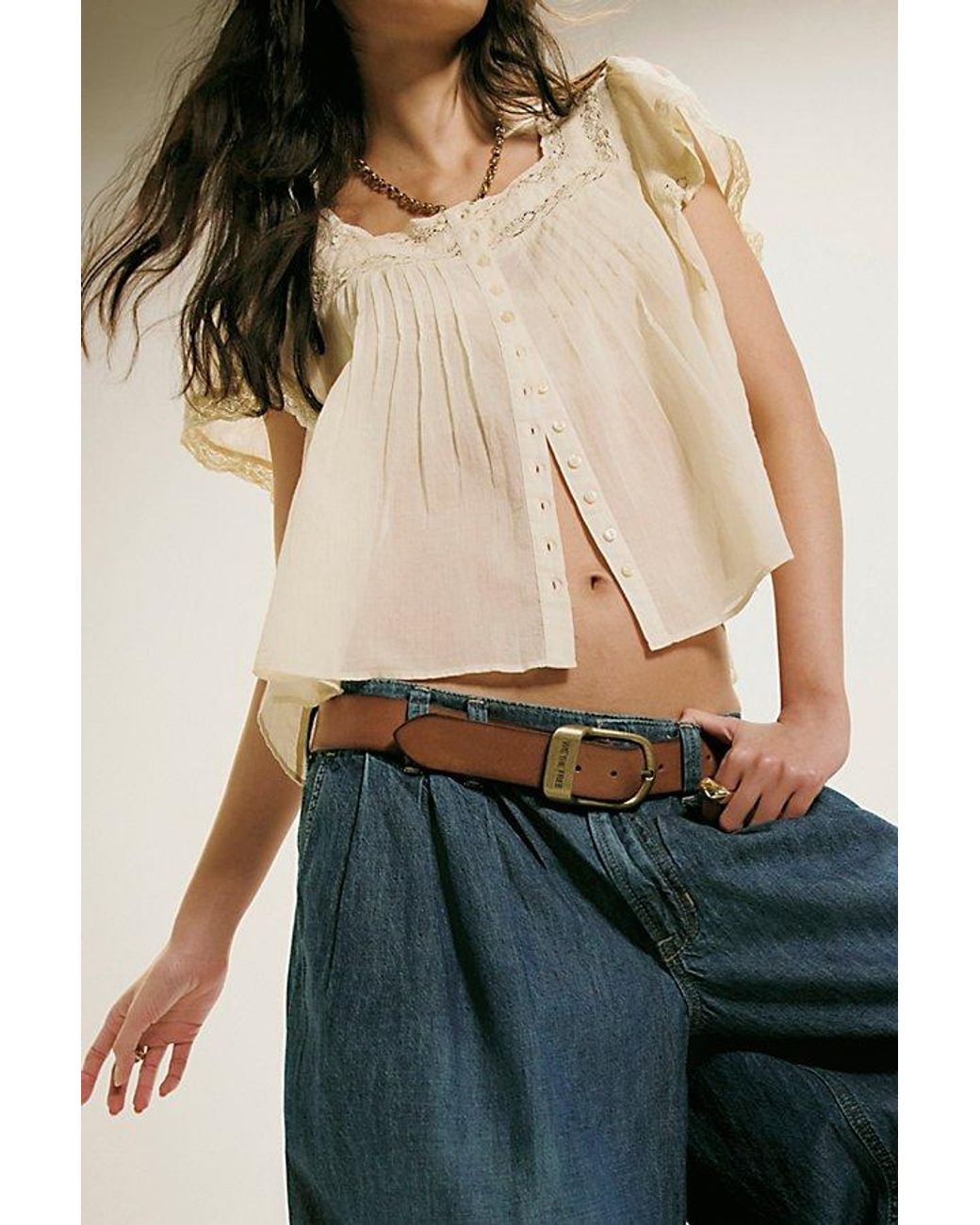 Free People Natural Monica Square Neck Button Down Top
