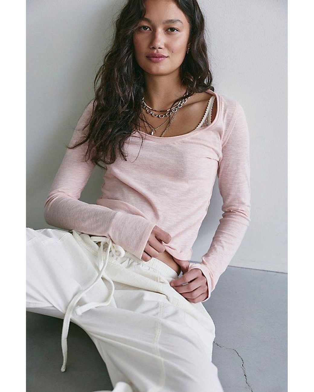 Free People Gray Siren Long Sleeve Top