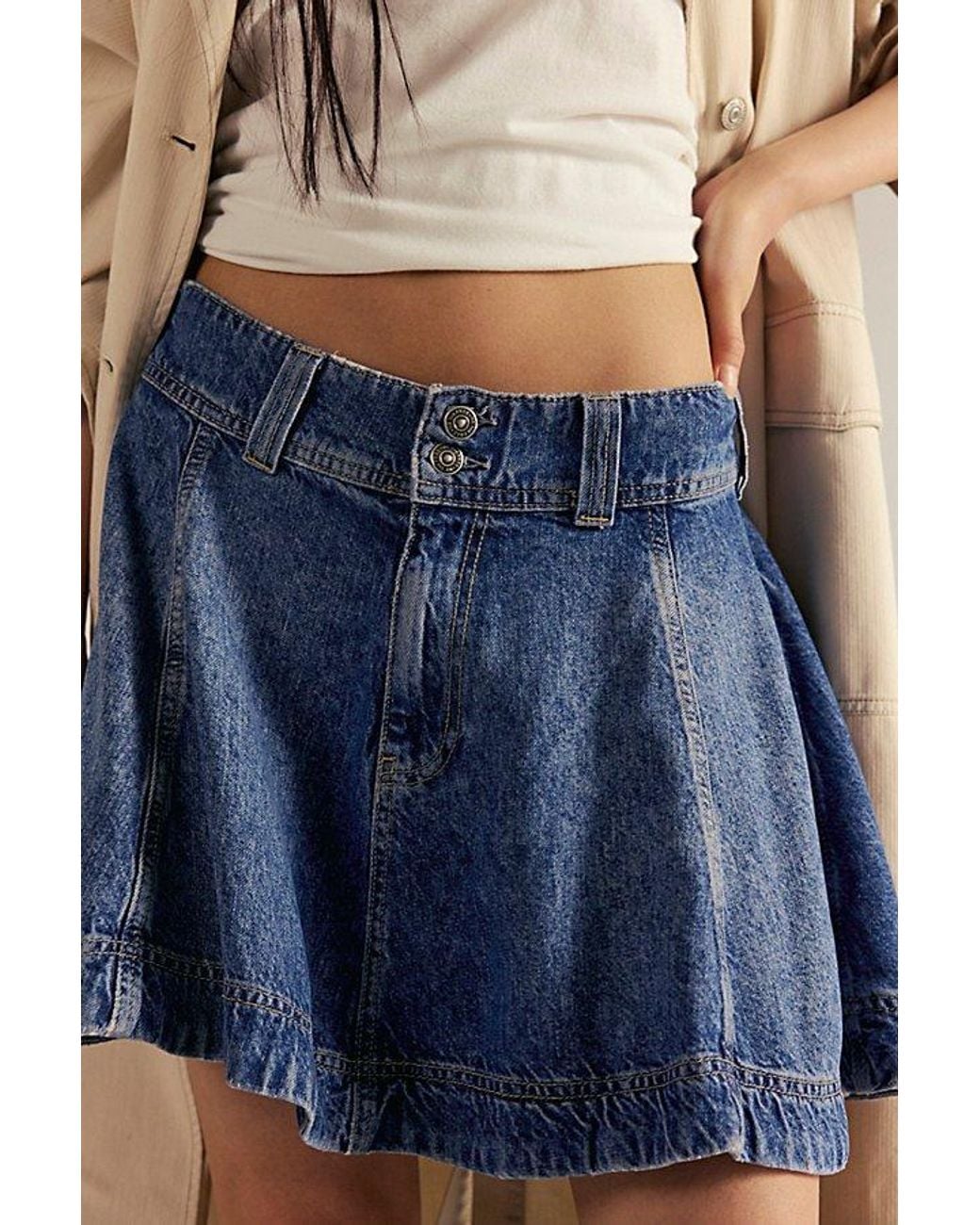Jupe Mini Jeans Free People - Bleu - Taille 24 - NWT Zip It Up