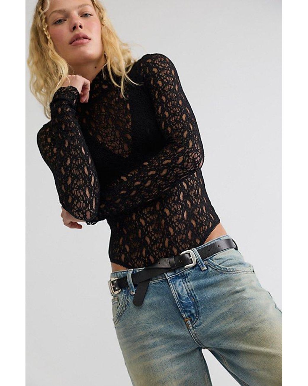 Intimately By Free People Blue Lacey Talk Bodysuit By