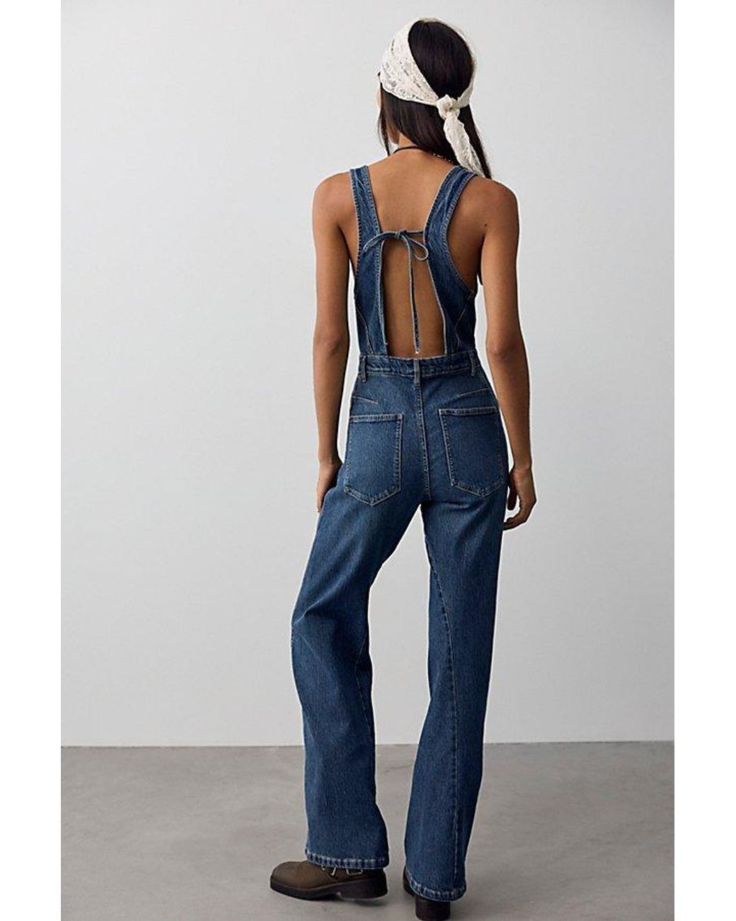 Free People Blue Corsica Twisted Seam Jumpsuit